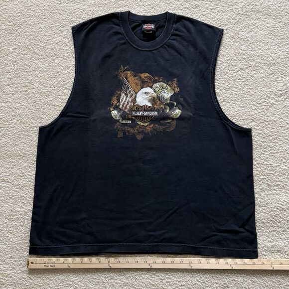 Harley-Davidson Mens Size 2XL T-Shirt Black Sleeveless Eagle Engine Motorcycle - Picture 11 of 12